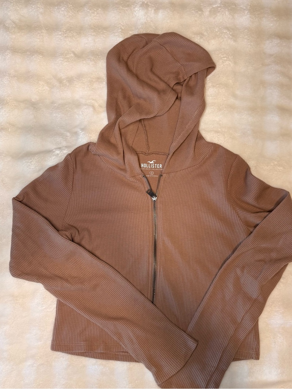 Hollister Women's Waffle-Knit Zip Hoodie in Brown size Small